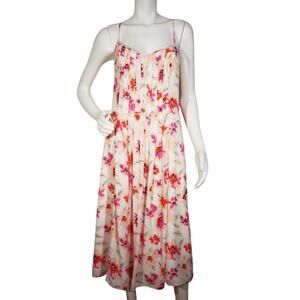 Banana Republic Womens Sz 4 Pintuck Pink Floral Spaghetti Strap Cross Midi Dress
